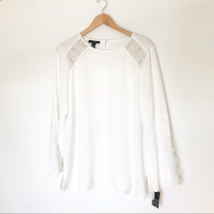 NWT Alfani Bell Sleeve Top with Lace Detail - 14